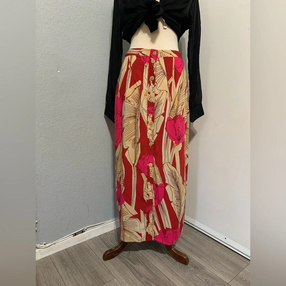 Zara New Women Bohemian Floral‎ Print High Waisted Midi Skirt Size M